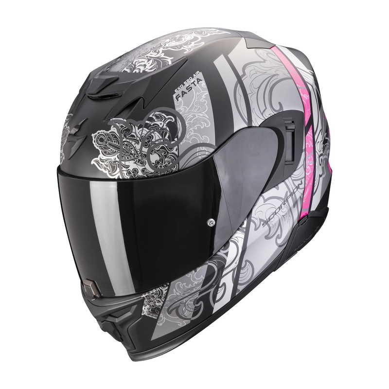 Integreret motorcykelhjelm Scorpion EXO-520 EVO AIR FASTA mat sort-sølv-pink udsalg