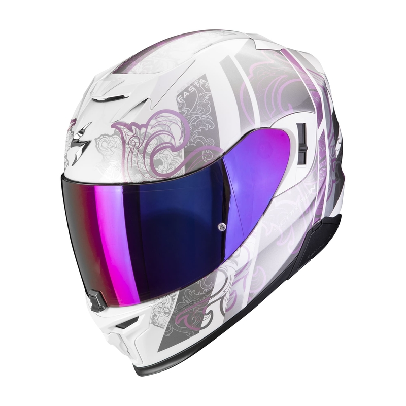 Integreret motorcykelhjelm Scorpion EXO-520 EVO AIR FASTA hvid-lilla udsalg