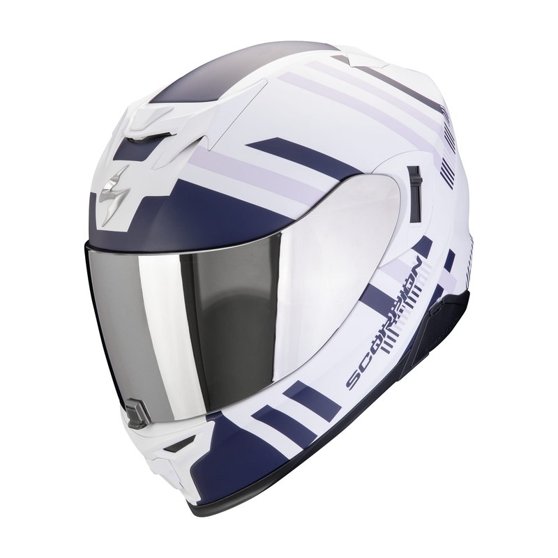 Integreret motorcykelhjelm Scorpion EXO-520 EVO AIR BANSHEE mat hvid-blå-lilla udsalg