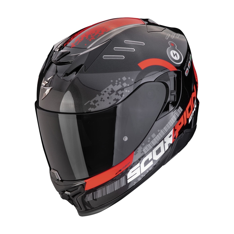 Integreret motorcykelhjelm Scorpion EXO-520 EVO AIR TITAN metallic sort-rød udsalg