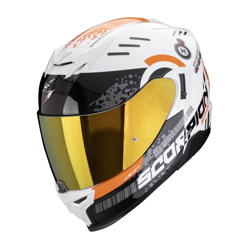 Integreret motorcykelhjelm Scorpion EXO-520 EVO AIR TITAN hvid-orange udsalg