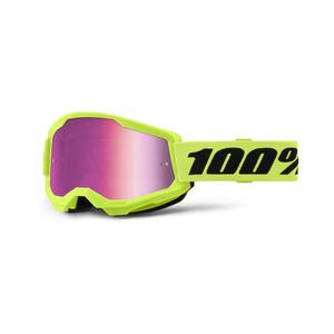 Motocrossbriller 100% STRATA 2 New fluo yellow (pink plexi)