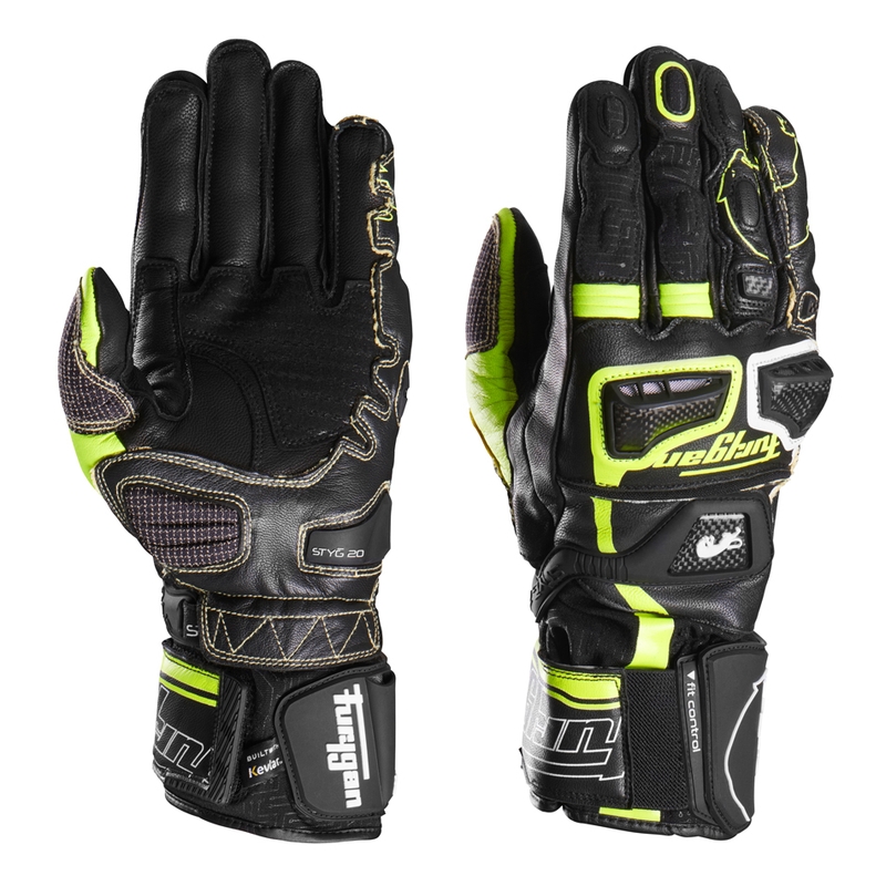 Furygan Styg 20 x Kevlar motorcykelhandsker sort-fluo gul-hvid