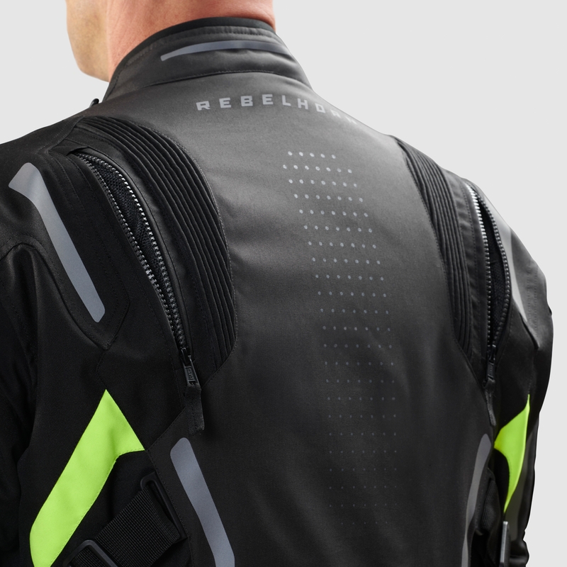 Motorcykeljakke Rebelhorn Hiker IV sort-antracit-fluogul