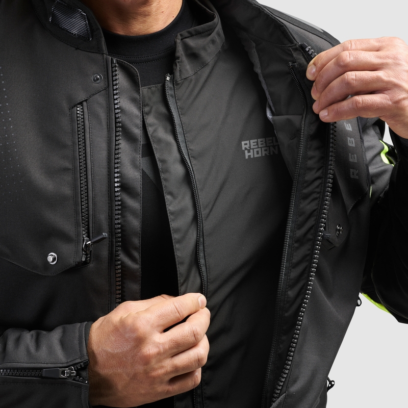 Motorcykeljakke Rebelhorn Hiker IV sort-antracit-fluogul