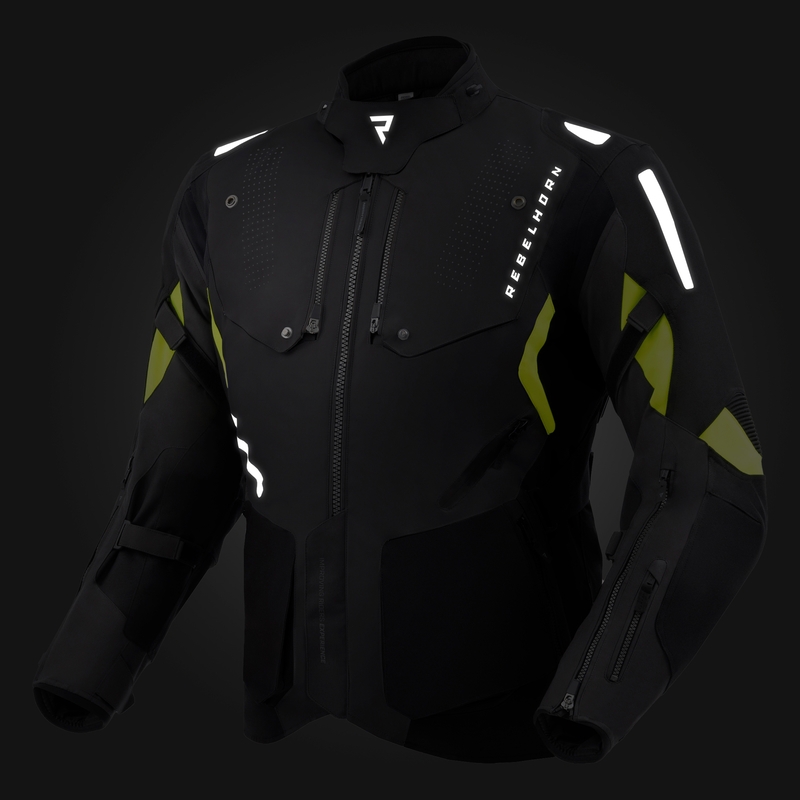 Motorcykeljakke Rebelhorn Hiker IV sort-antracit-fluogul