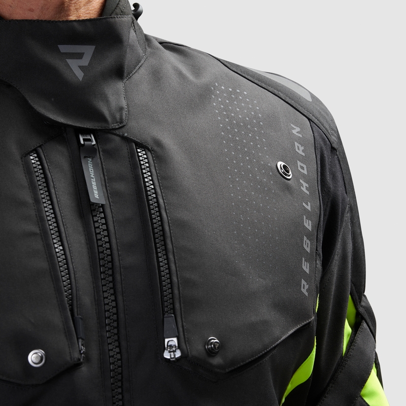 Motorcykeljakke Rebelhorn Hiker IV sort-antracit-fluogul