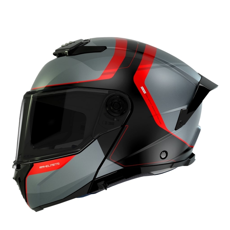MT ATOM 2 SV EMALLA B15 motorcykelhjelm mat grå-sort-rød