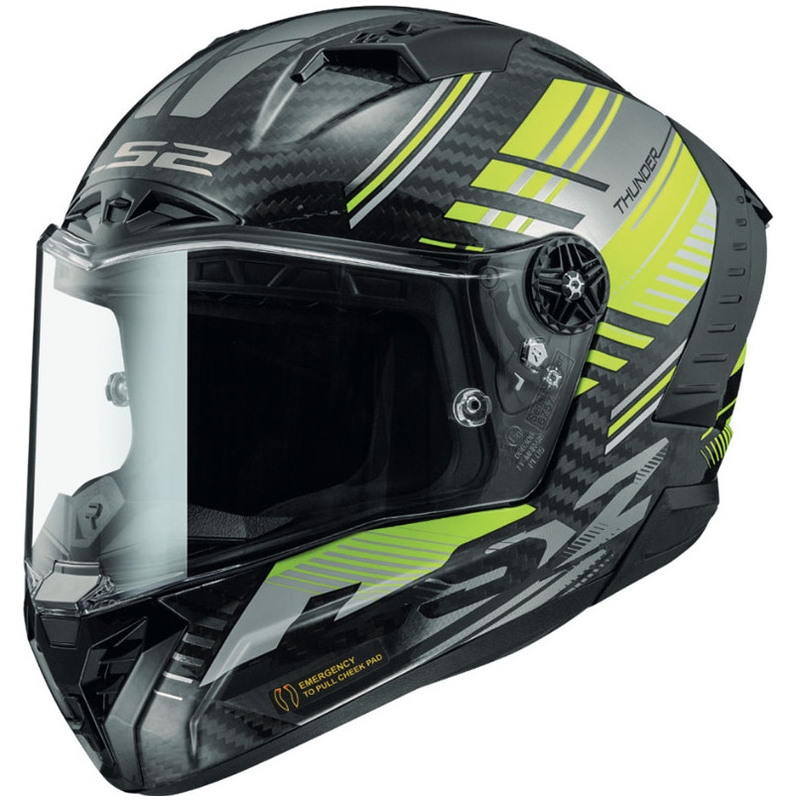 LS2 FF805 Thunder Carbon Volt sort-fluogul integreret motorcykelhjelm