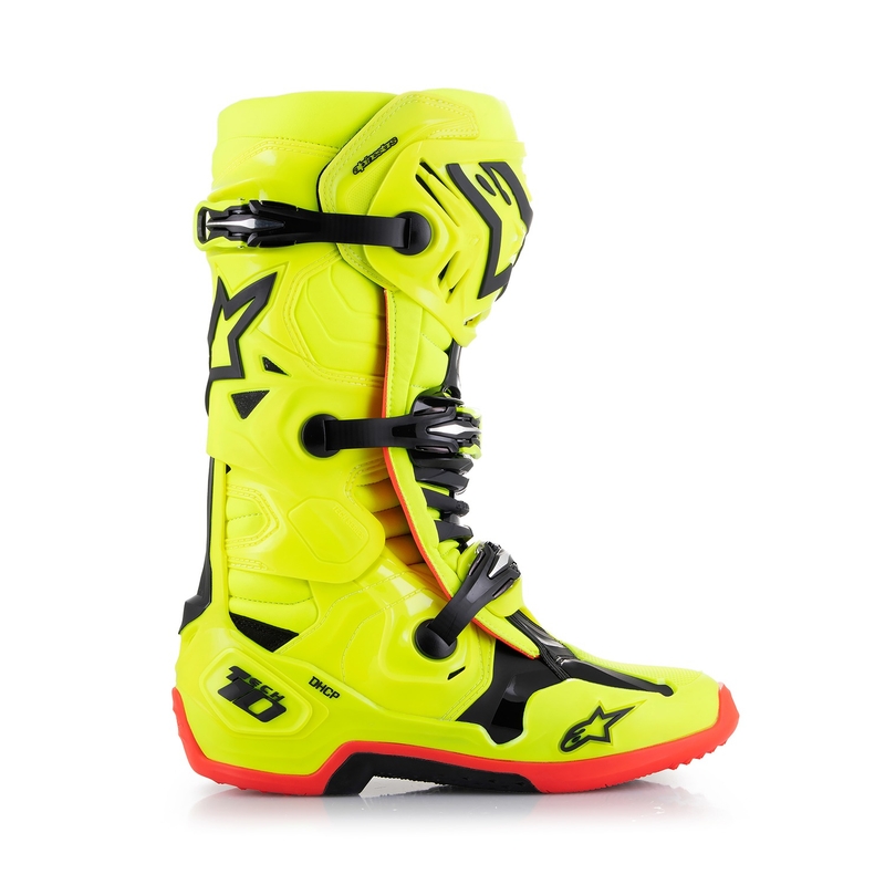 Alpinestars Tech 10 motorcykelstøvler gul fluo-sort-rød fluo