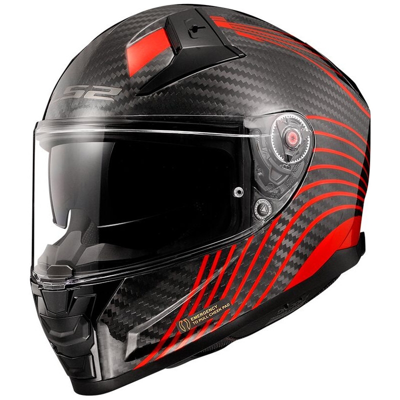 LS2 FF811 Vector II Carbon Flux sort-rød integreret motorcykelhjelm