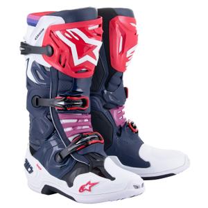 Alpinestars Tech 10 Supervented perforerede motorcykelstøvler mørkeblå-hvid-rød-lilla