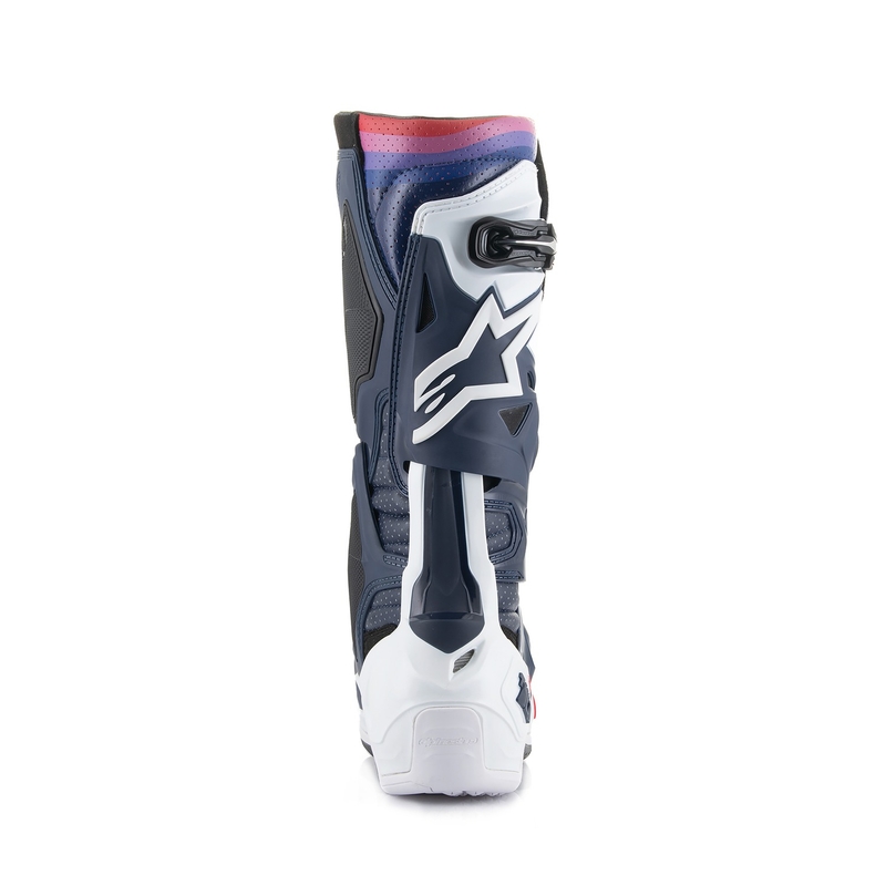 Alpinestars Tech 10 Supervented perforerede motorcykelstøvler mørkeblå-hvid-rød-lilla
