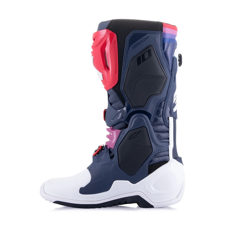 Alpinestars Tech 10 Supervented perforerede motorcykelstøvler mørkeblå-hvid-rød-lilla