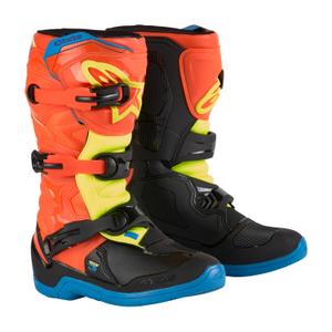 Alpinestars Tech 3S Youth orange-fluo-blå-fluo gul-sort motorcykelstøvler til børn