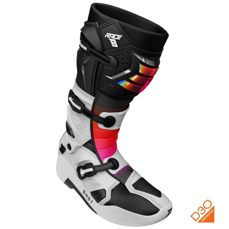 Shot Race 8 Holographic hvid-sort-pink motorcykelstøvler