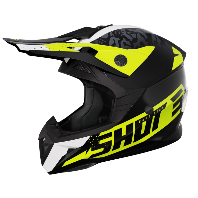 Shot Pulse Airfit sort-hvid-fluogul blank motocrosshjelm udsalg
