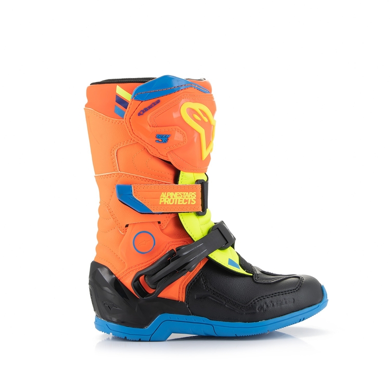 Alpinestars Tech 3S Kids Fluo Orange-Blue-Fluo Yellow-Black motorcykelstøvler til børn