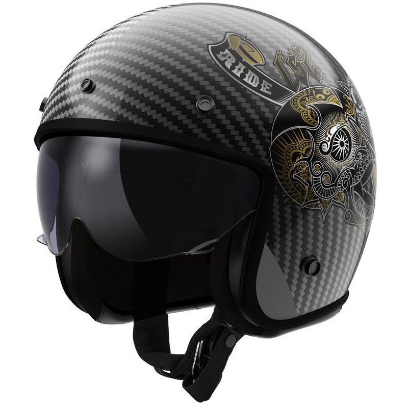 Åben motorcykelhjelm LS2 OF601 Bob II Carbon Custom Black Gloss