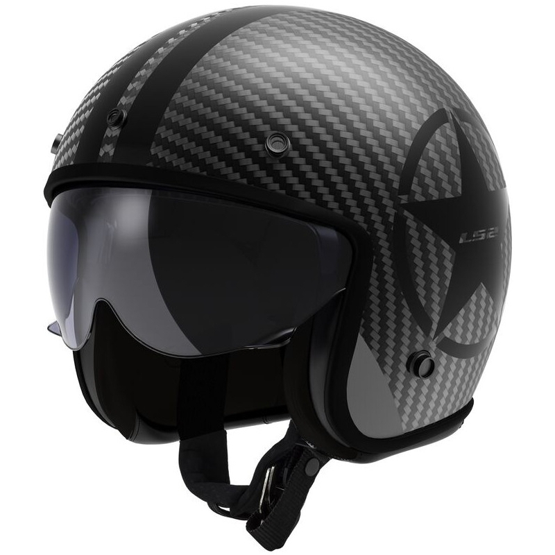 Åben motorcykelhjelm LS2 OF601 Bob II Carbon Star Black Matte