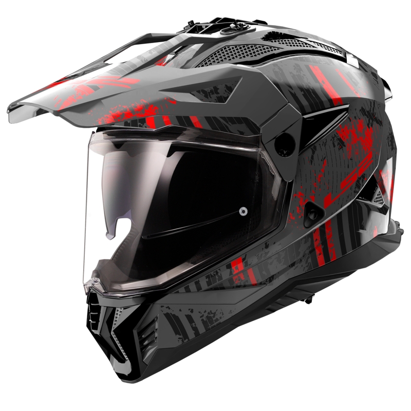 Enduro-motorcykelhjelm LS2 MX702 PIONEER II CRAZY sort-rød