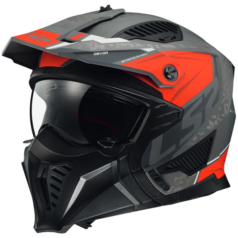 Motorcykelhjelm LS2 OF606 Drifter Devor sølv-titanium-rød