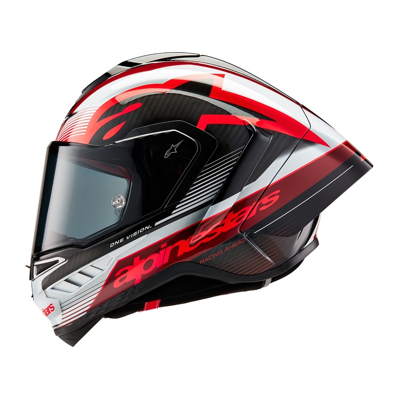 Alpinestars Supertech R-10 Team carbon rød og hvid integreret motorcykelhjelm