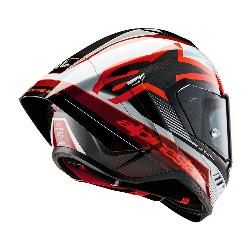 Alpinestars Supertech R-10 Team carbon rød og hvid integreret motorcykelhjelm