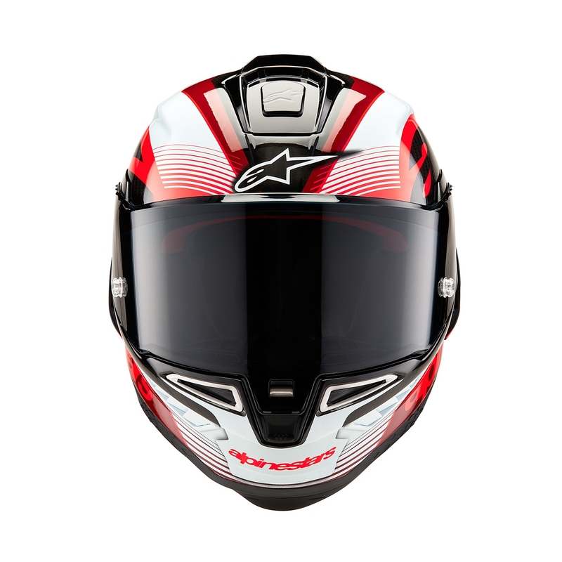 Alpinestars Supertech R-10 Team carbon rød og hvid integreret motorcykelhjelm