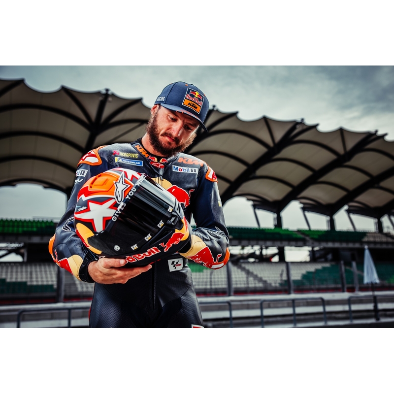 Alpinestars Supertech R-10 Team carbon rød og hvid integreret motorcykelhjelm
