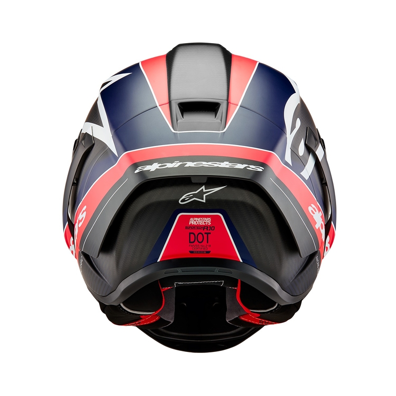 Integralhjelm Alpinestars Supertech R-10 Team carbon fluo rød-blå-hvid mat