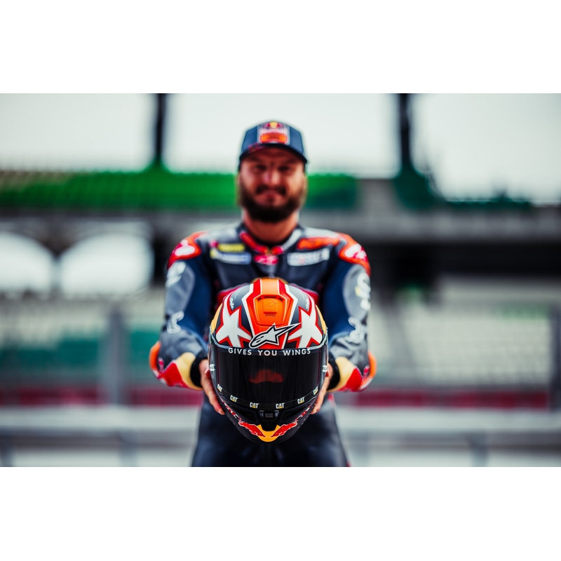 Integralhjelm Alpinestars Supertech R-10 Team carbon fluo rød-blå-hvid mat