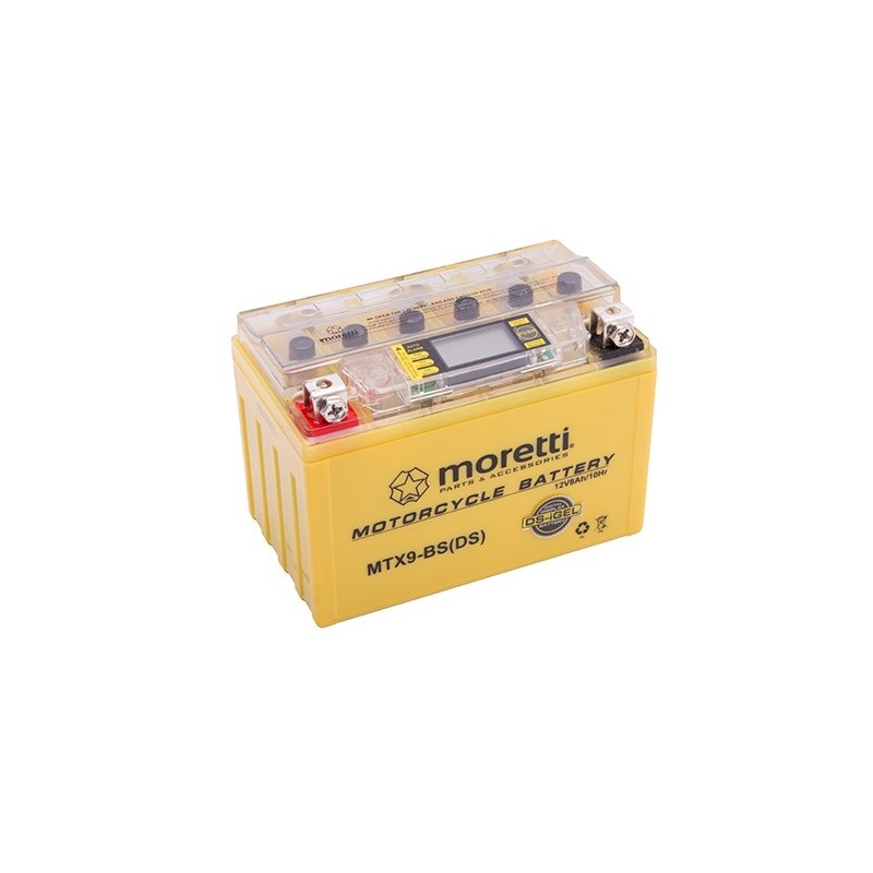 Moretti MTX9-BS vedligeholdelsesfrit gelebatteri, 12V 8Ah med spændingsmåler