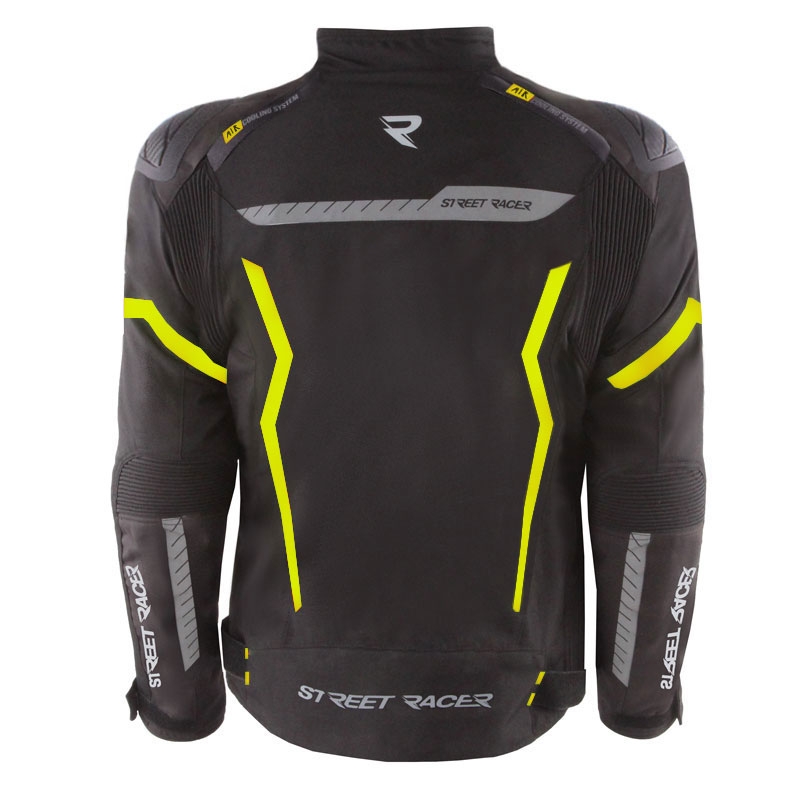 Motorcykeljakke Street Racer Flex EVO sort-fluo gul