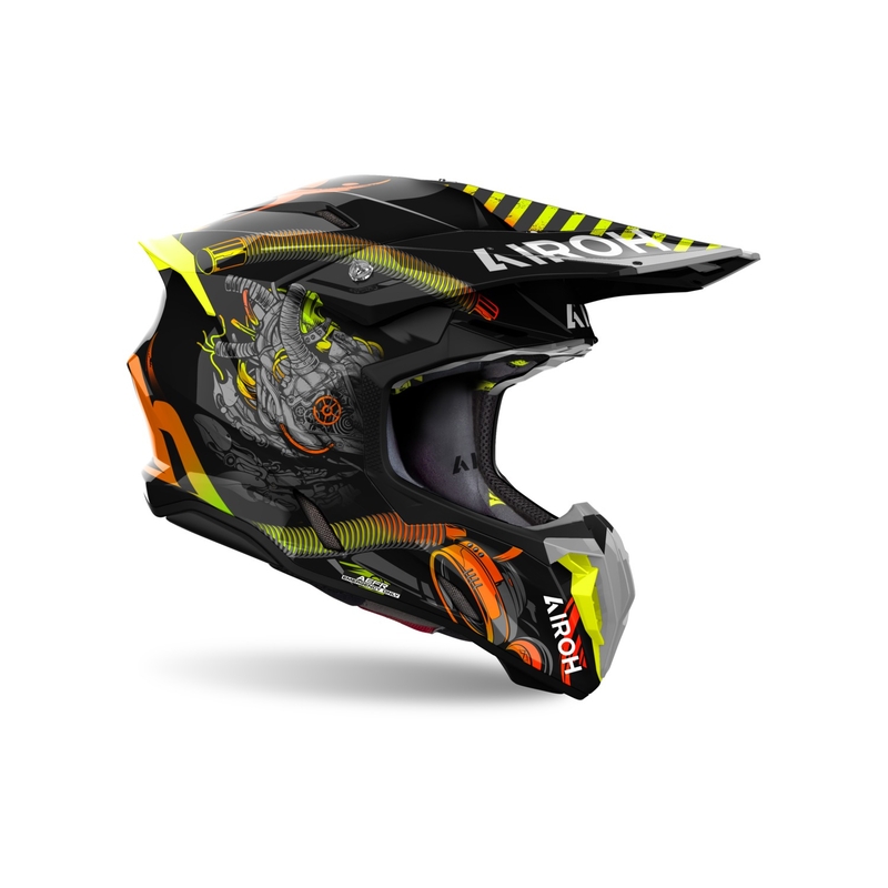 Motocrosshjelm Airoh Twist 3 Toxic sort-orange