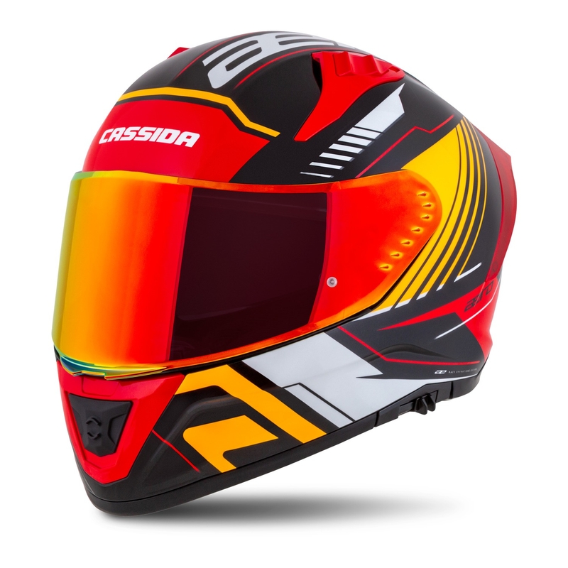 Cassida Aero Drome pearl sort-orange-rød-hvid integreret motorcykelhjelm