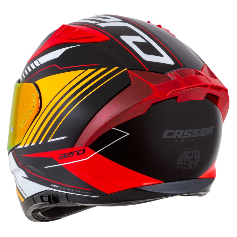 Cassida Aero Drome pearl sort-orange-rød-hvid integreret motorcykelhjelm
