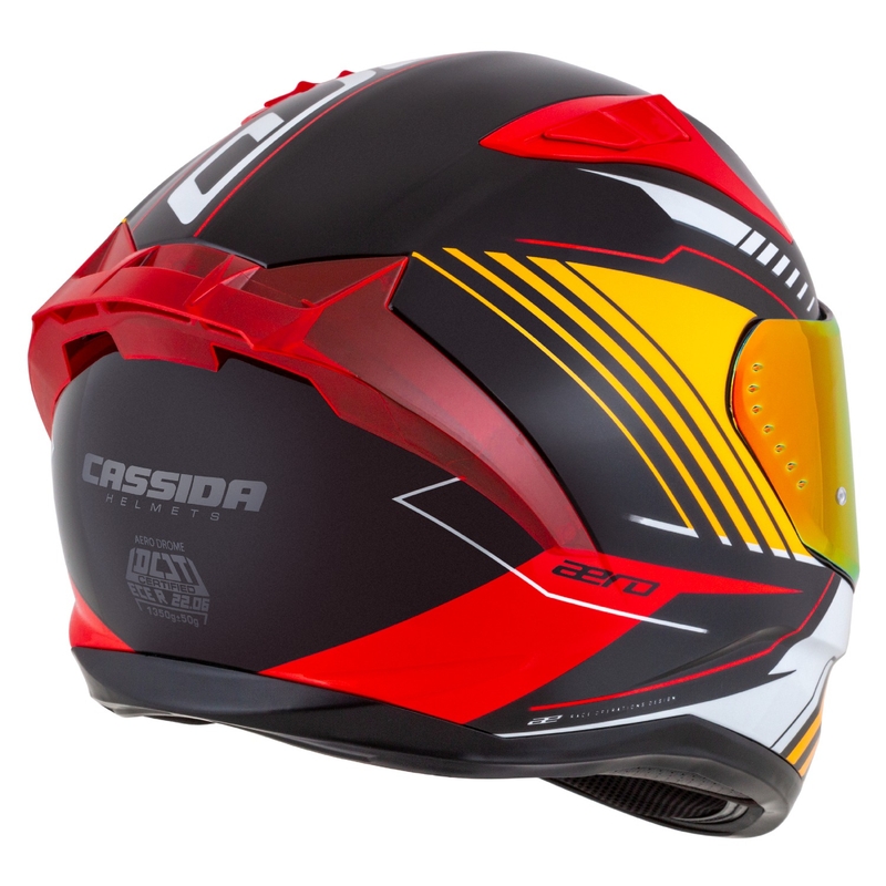Cassida Aero Drome pearl sort-orange-rød-hvid integreret motorcykelhjelm