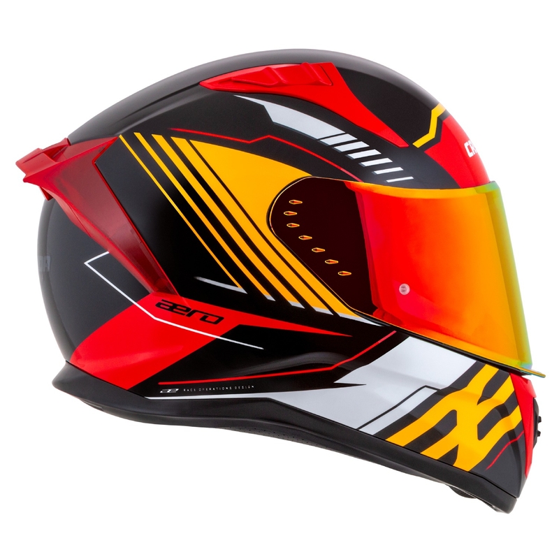 Cassida Aero Drome pearl sort-orange-rød-hvid integreret motorcykelhjelm