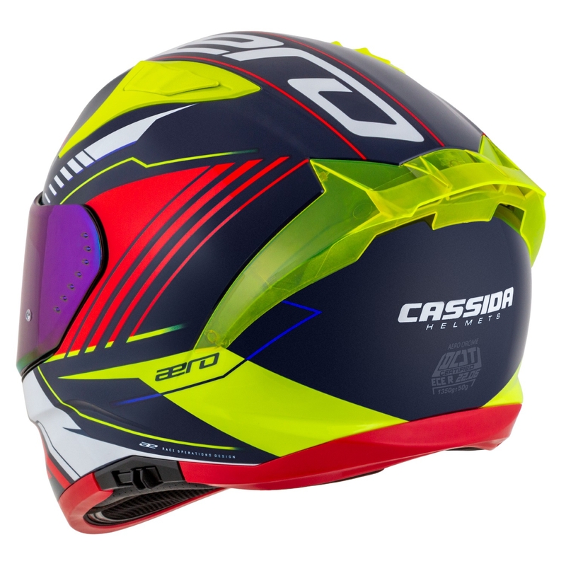 Cassida Aero Drome integreret motorcykelhjelm perleblå-gul-orange-rød-hvid