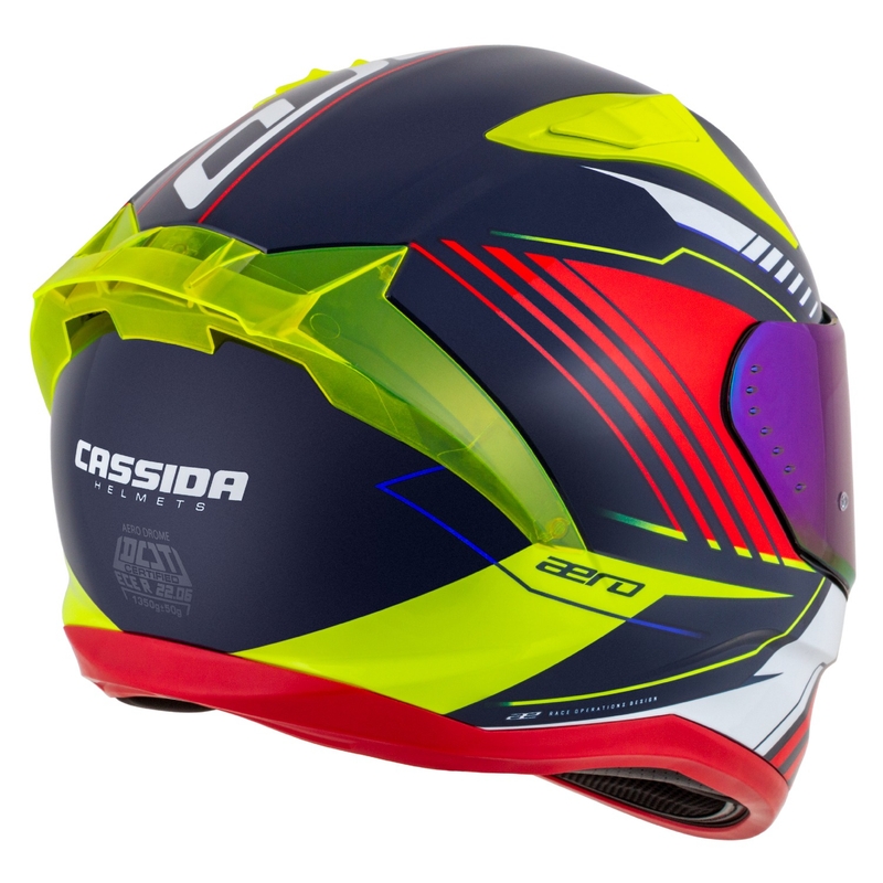 Cassida Aero Drome integreret motorcykelhjelm perleblå-gul-orange-rød-hvid