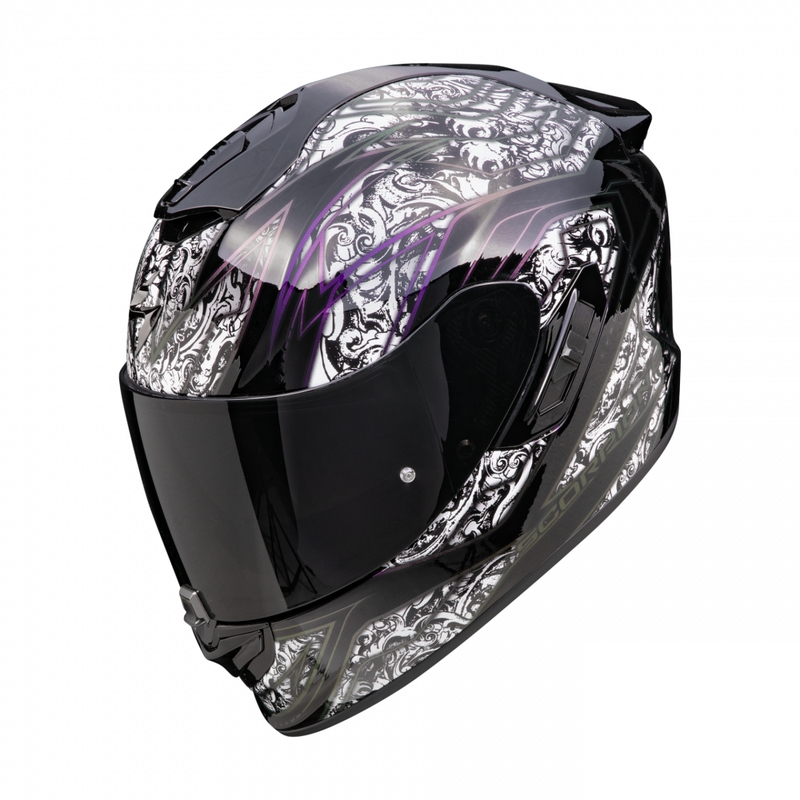 Integreret motorcykelhjelm Scorpion EXO-1400 EVO II Air Fantasy sort og hvid udsalg