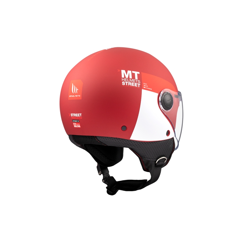 Åben motorcykelhjelm MT STREET INBOARD C5 mat rød og hvid