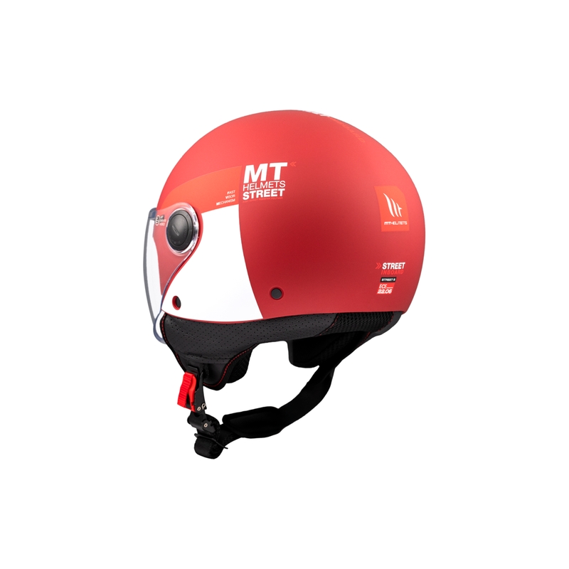 Åben motorcykelhjelm MT STREET INBOARD C5 mat rød og hvid