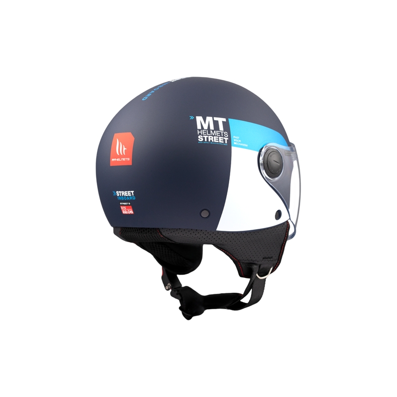 Åben motorcykelhjelm MT STREET INBOARD C7 mat blå-hvid