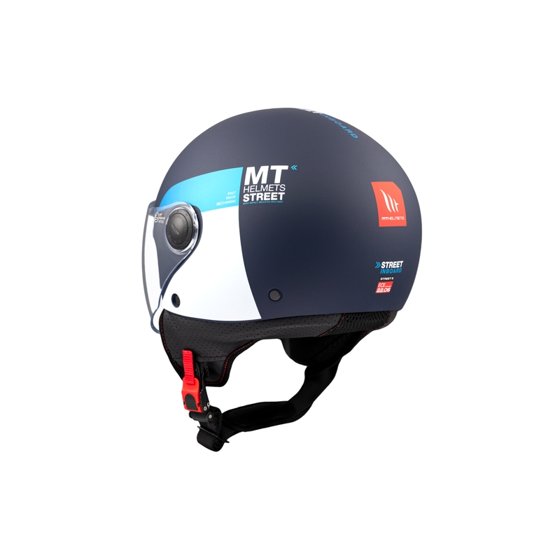 Åben motorcykelhjelm MT STREET INBOARD C7 mat blå-hvid