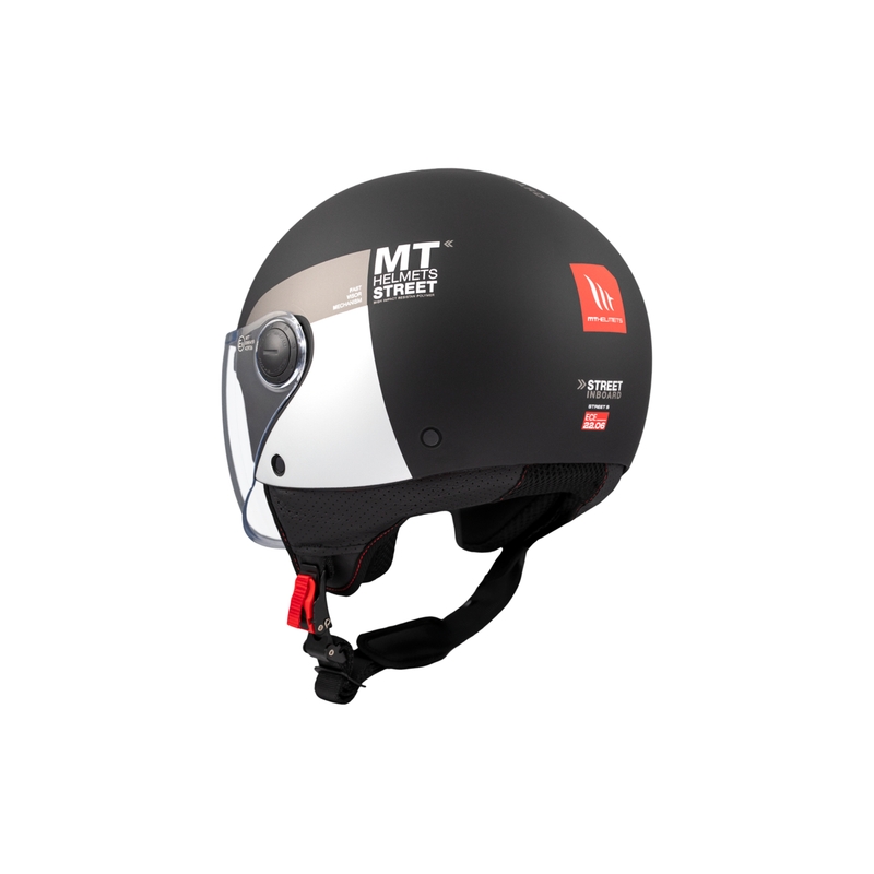 Åben motorcykelhjelm MT STREET INBOARD D2 mat sort-sølv