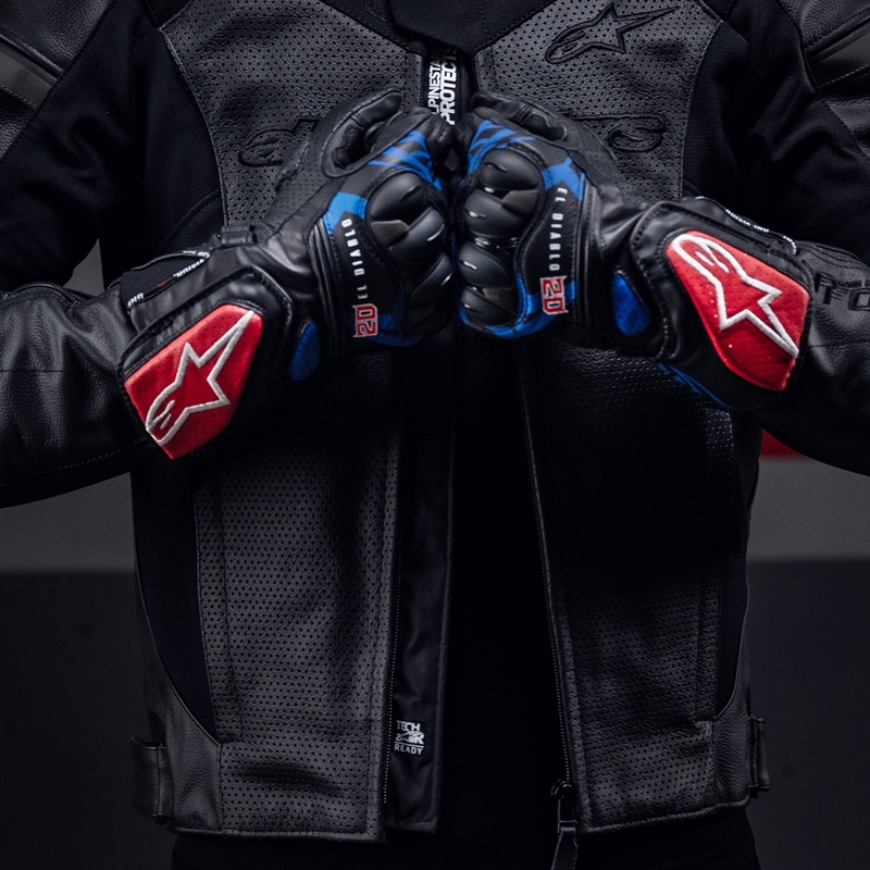 Alpinestars SP-8 3 Monster FQ20 sort-rød-blå-hvide motorcykelhandsker