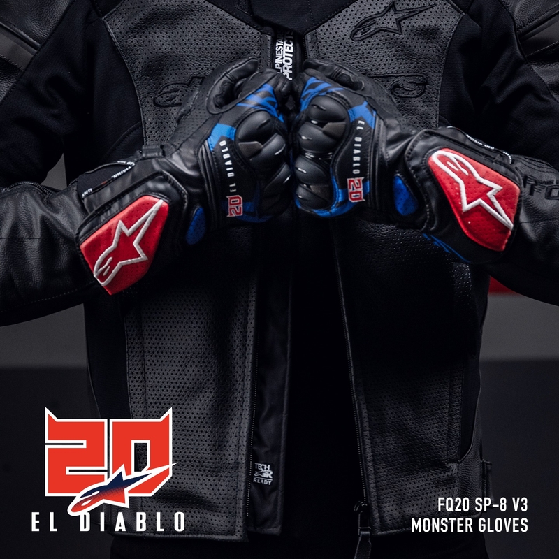 Alpinestars SP-8 3 Monster FQ20 sort-rød-blå-hvide motorcykelhandsker