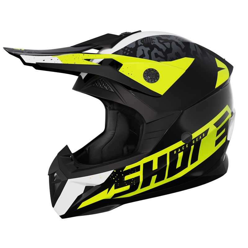 Motocrosshjelm til børn Shot Pulse Airfit blank sort-hvid-fluogul udsalg